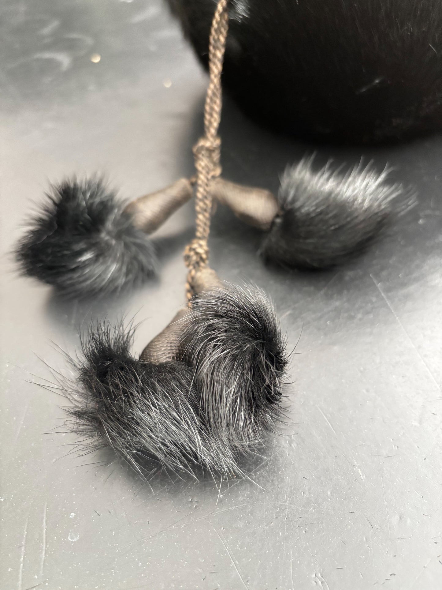 1940s Black Mink Fur Muff With Pompons