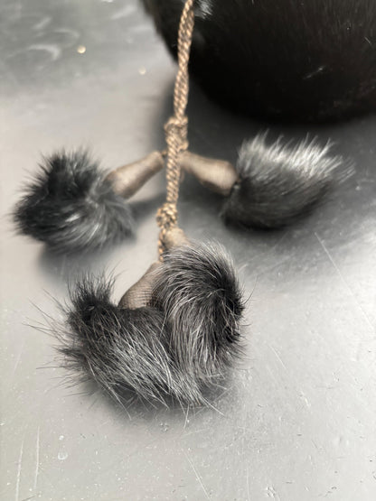1940s Black Mink Fur Muff With Pompons