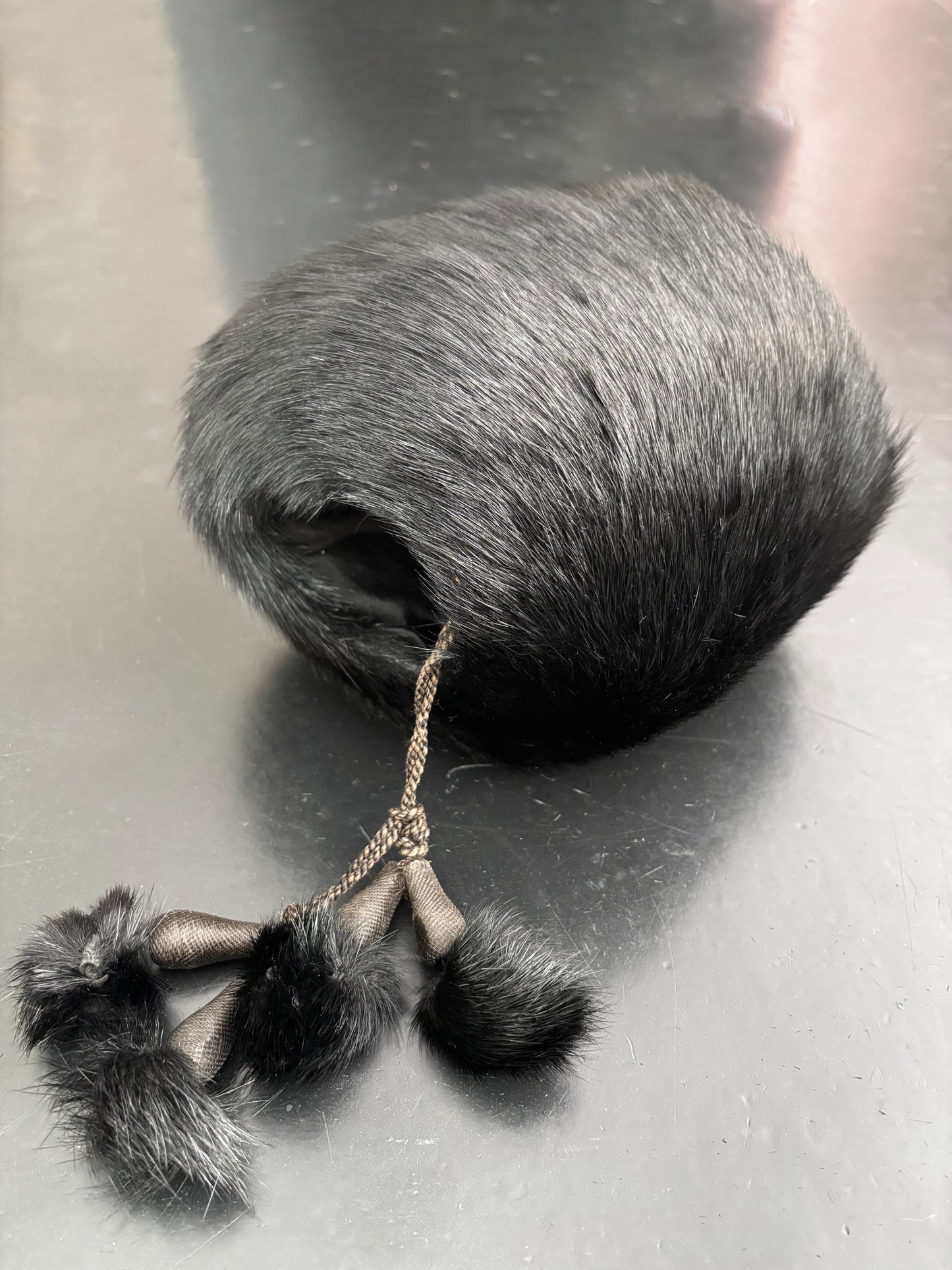 1940s Black Mink Fur Muff With Pompons