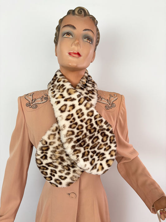 1950s Syle Faux Fur Leopard Print Muff And Scarf Set