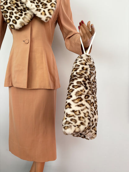 1950s Syle Faux Fur Leopard Print Muff And Scarf Set