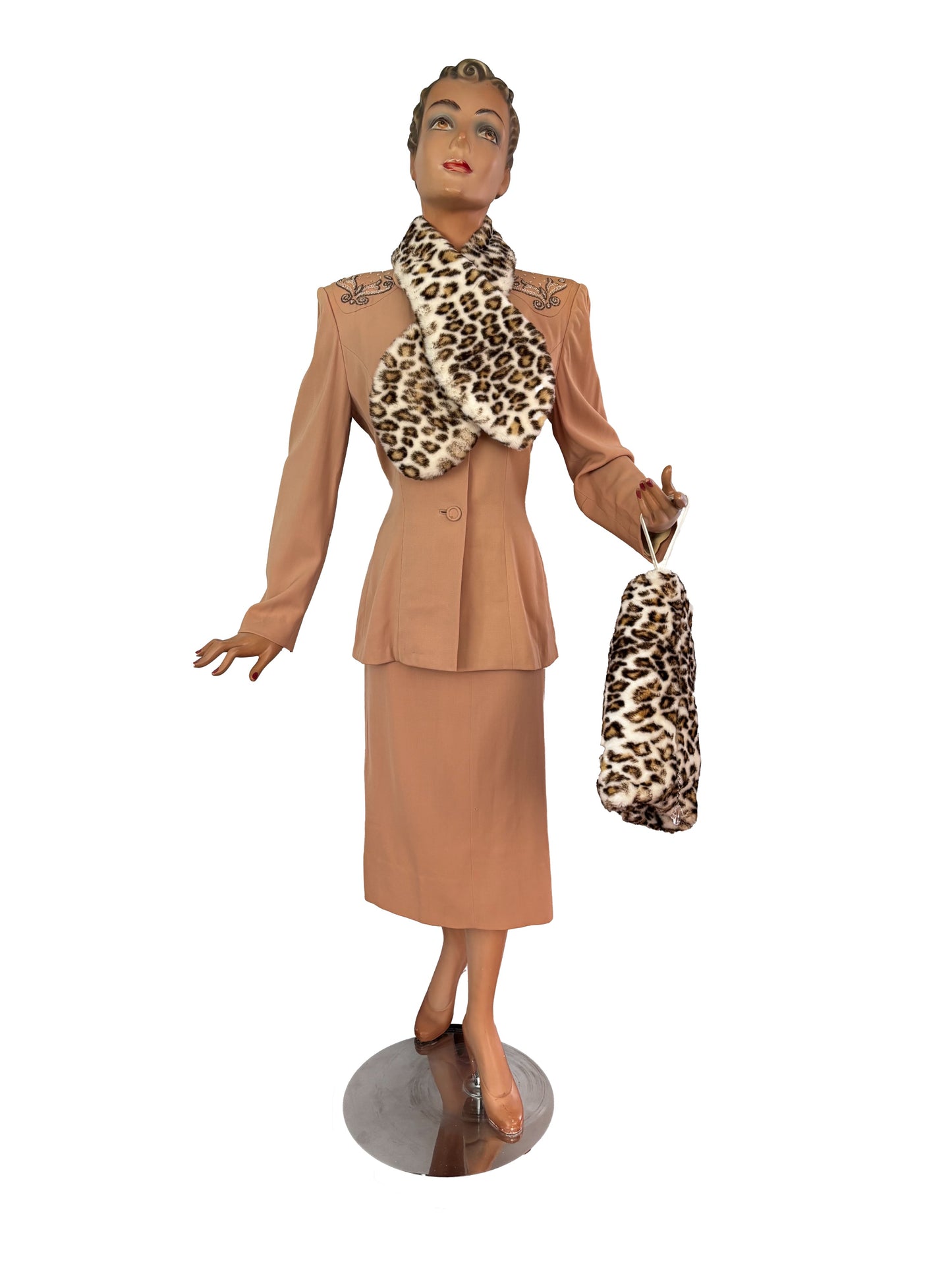1950s Syle Faux Fur Leopard Print Muff And Scarf Set