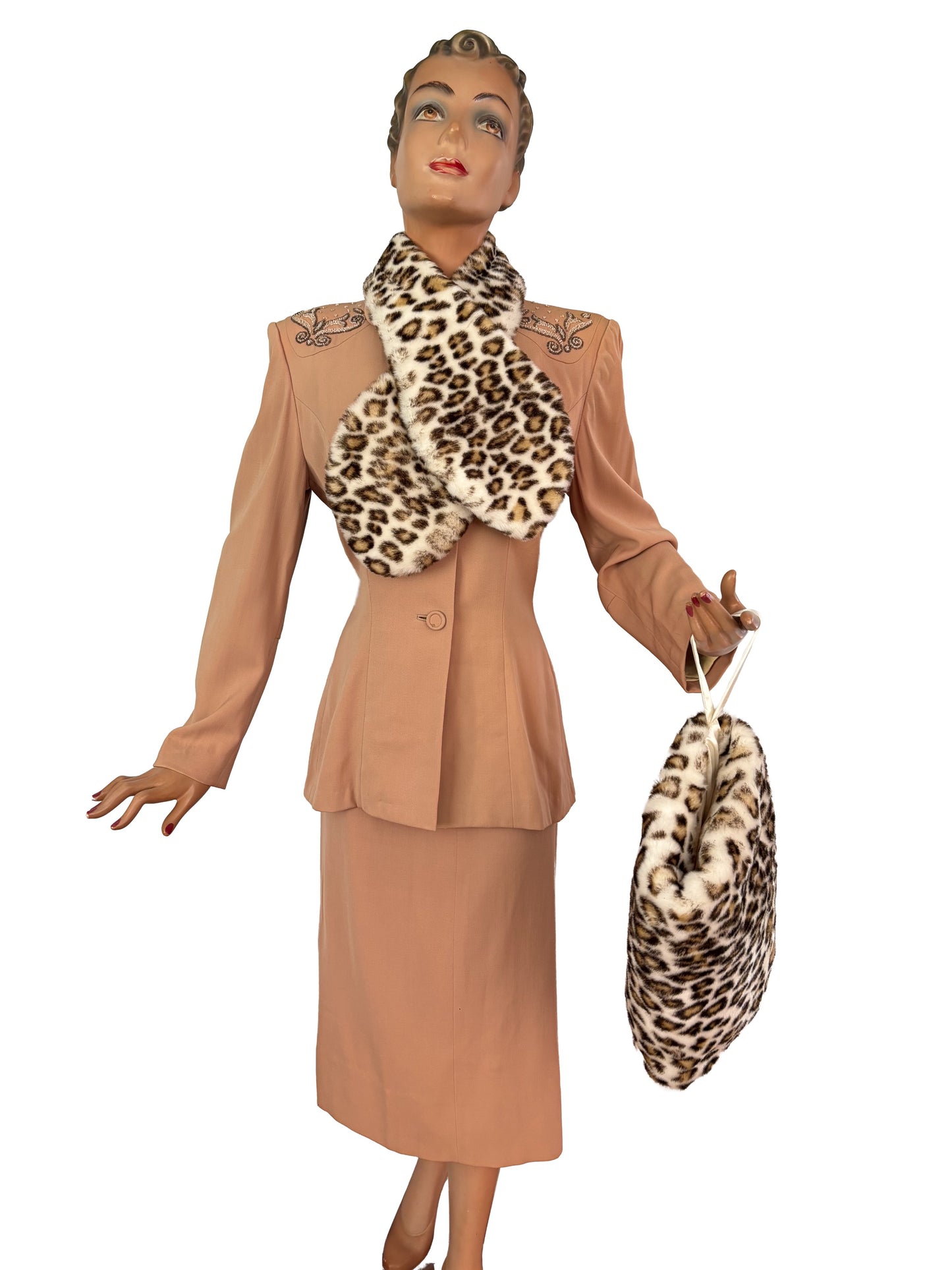 1950s Syle Faux Fur Leopard Print Muff And Scarf Set