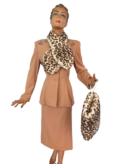 1950s Syle Faux Fur Leopard Print Muff And Scarf Set