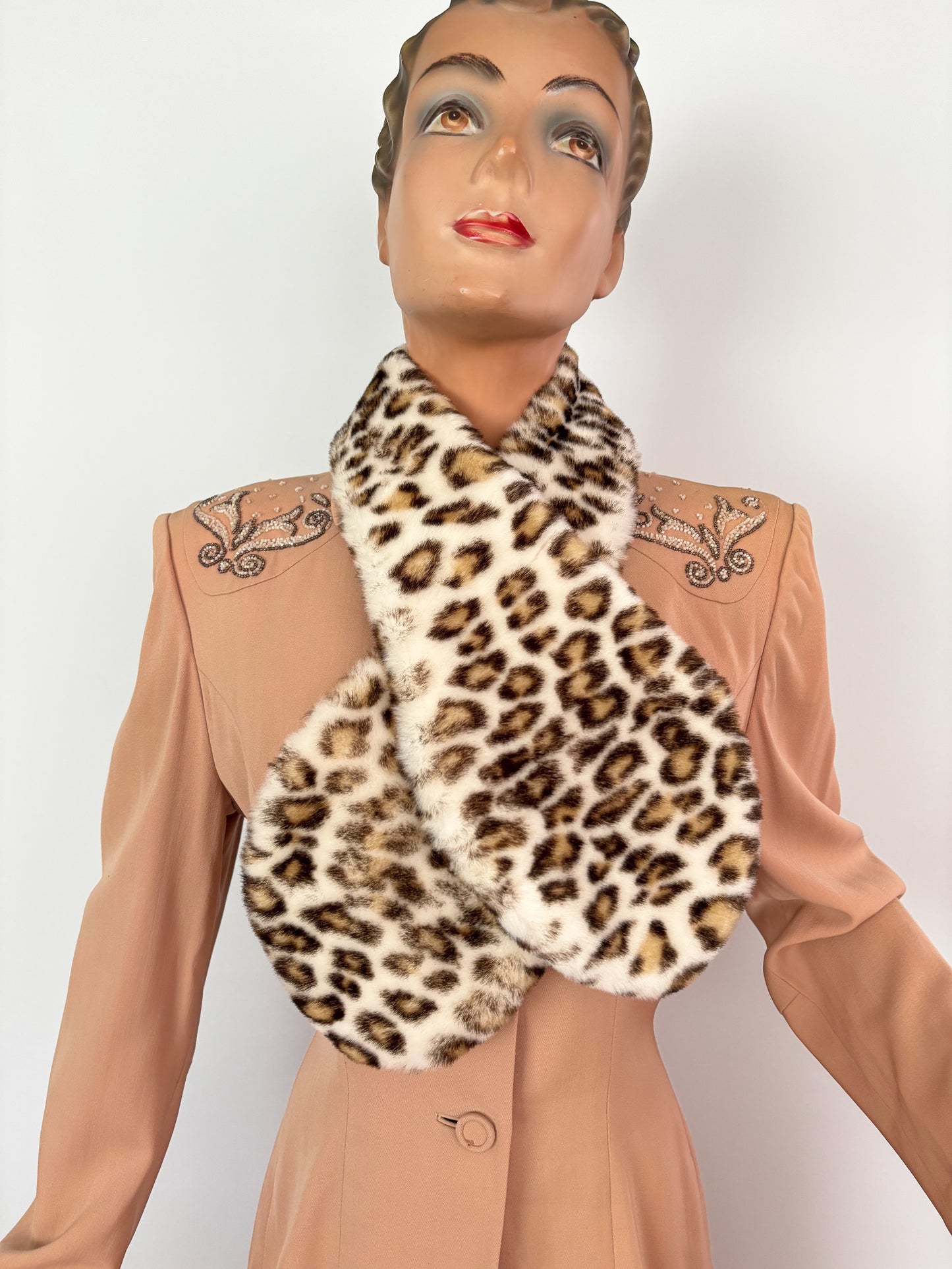 1950s Syle Faux Fur Leopard Print Muff And Scarf Set
