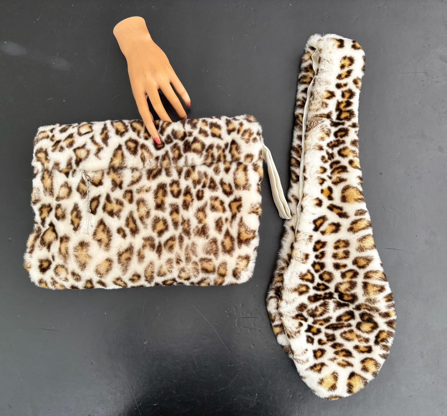 1950s Syle Faux Fur Leopard Print Muff And Scarf Set