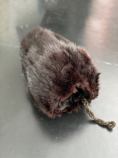 1940s/1950s Dark Brown Mink Fur Muff With Braided Strap
