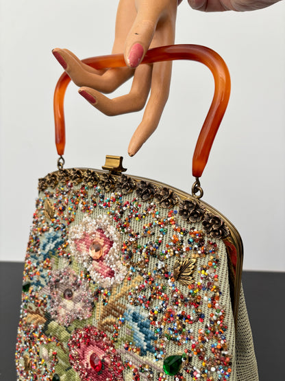 1950s Souré Bag New York Embroidered Beaded Handbag