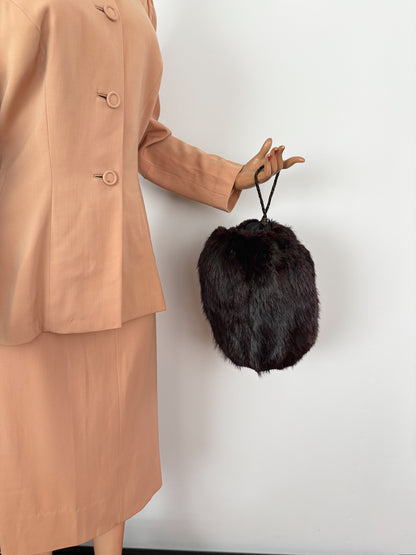 1940s/1950s Dark Brown Mink Fur Muff With Braided Strap