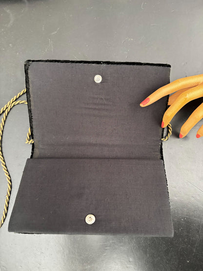 Vintage Black Velvet Evening Bag With Peacock Embroidery