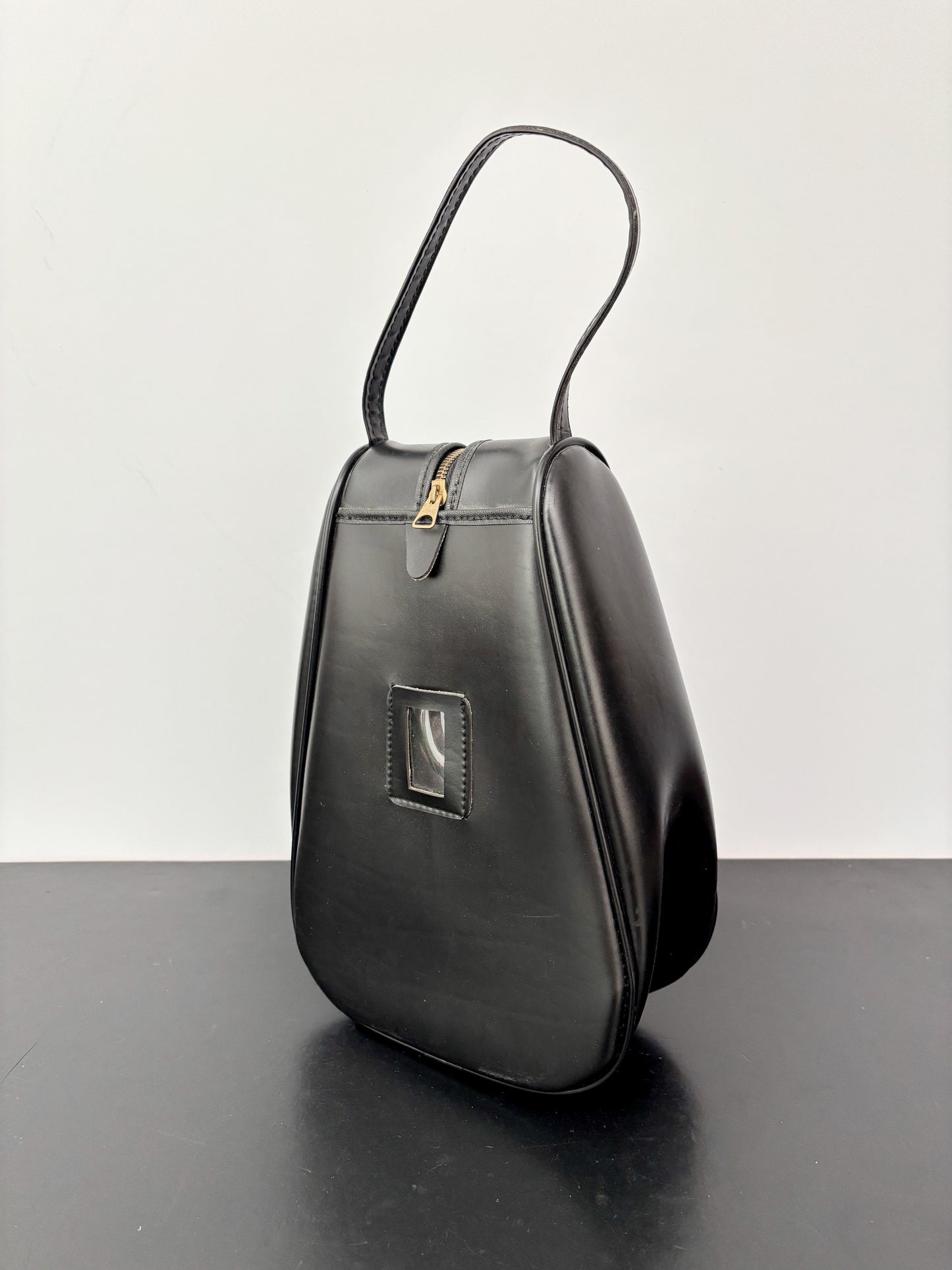 1960s Black Faux Leather Shoe Bag
