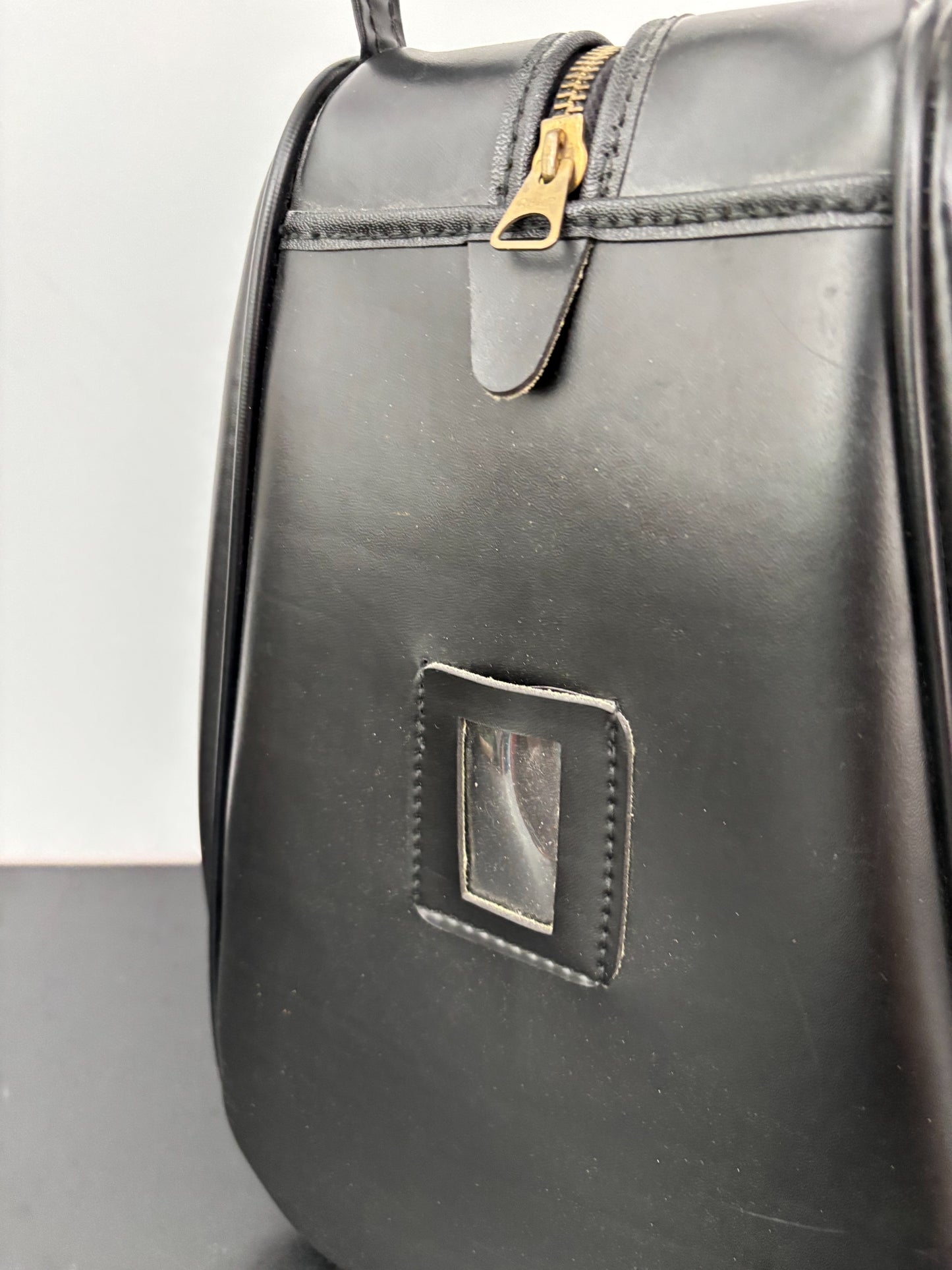 1960s Black Faux Leather Shoe Bag