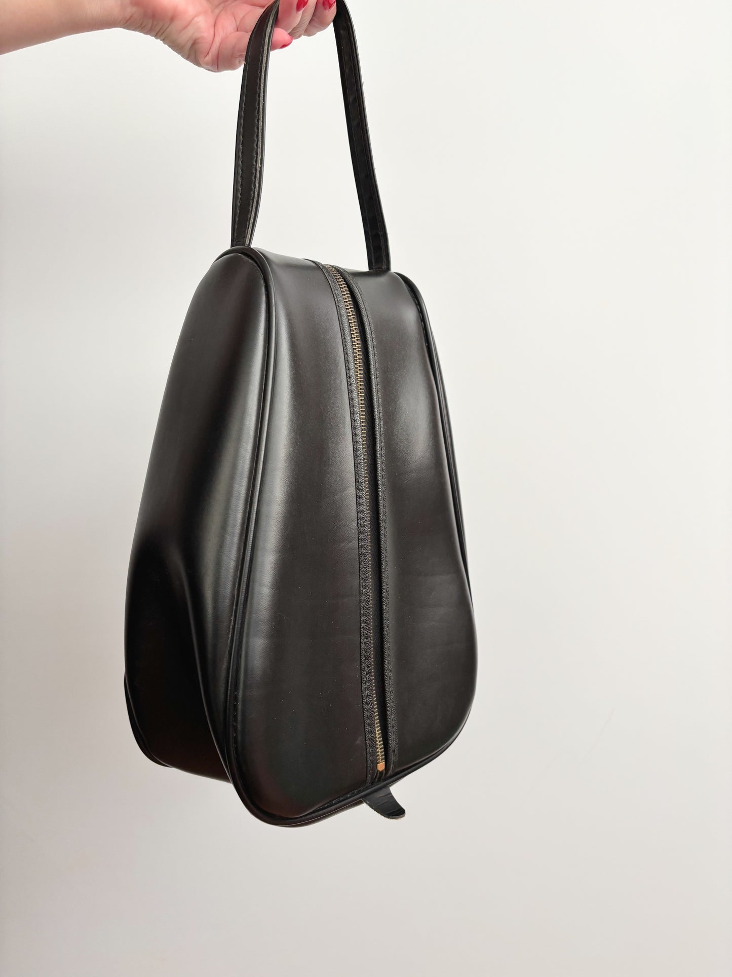 1960s Black Faux Leather Shoe Bag