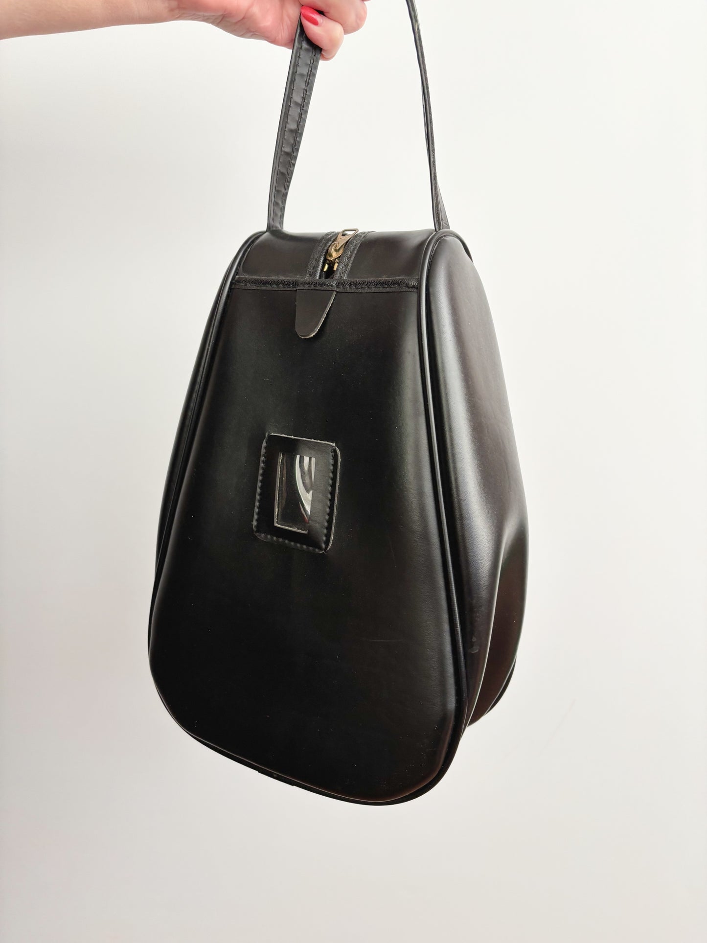 1960s Black Faux Leather Shoe Bag