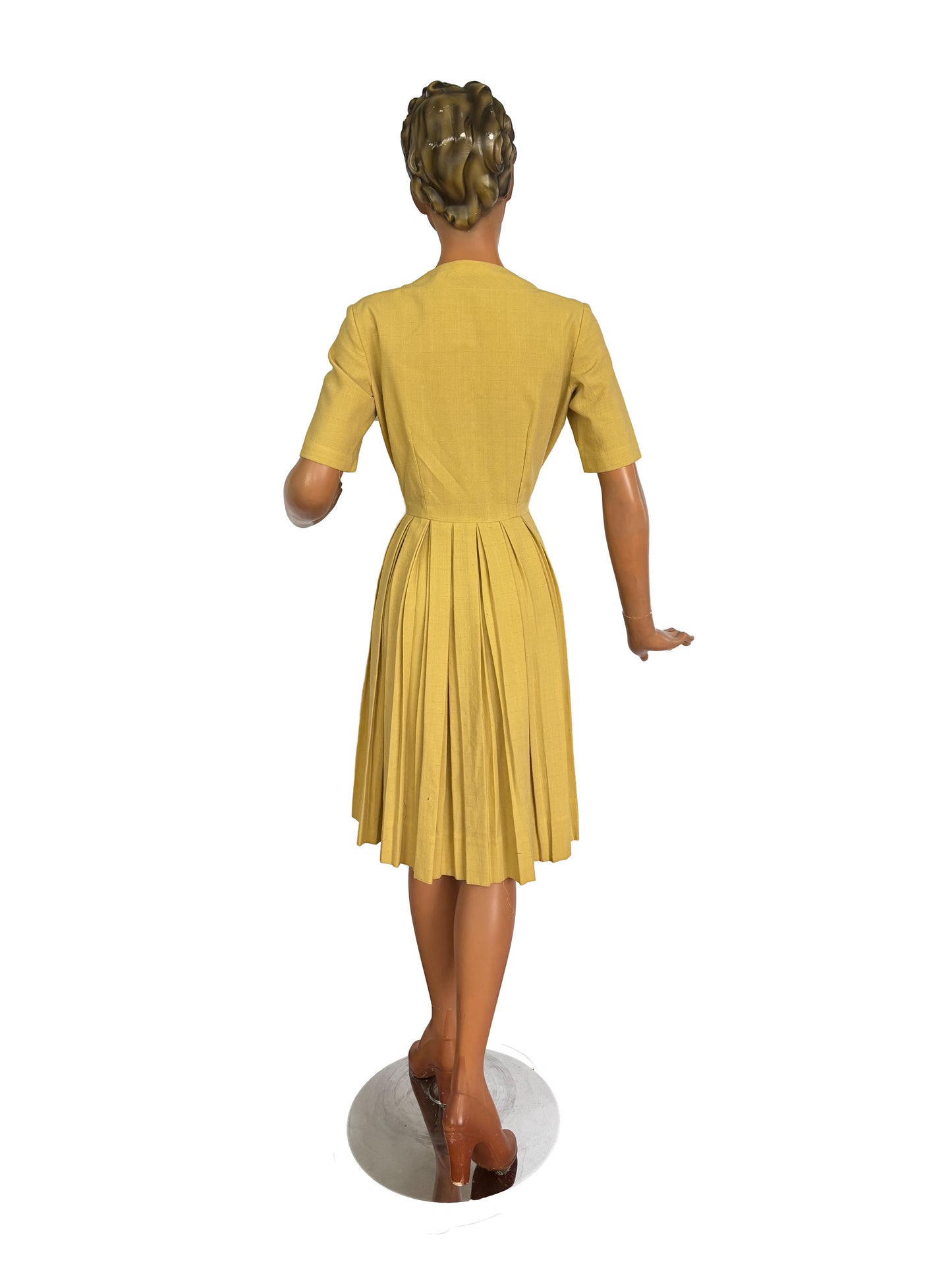 XS | 1950s Mustard Yellow Dress with Deep V Neckline