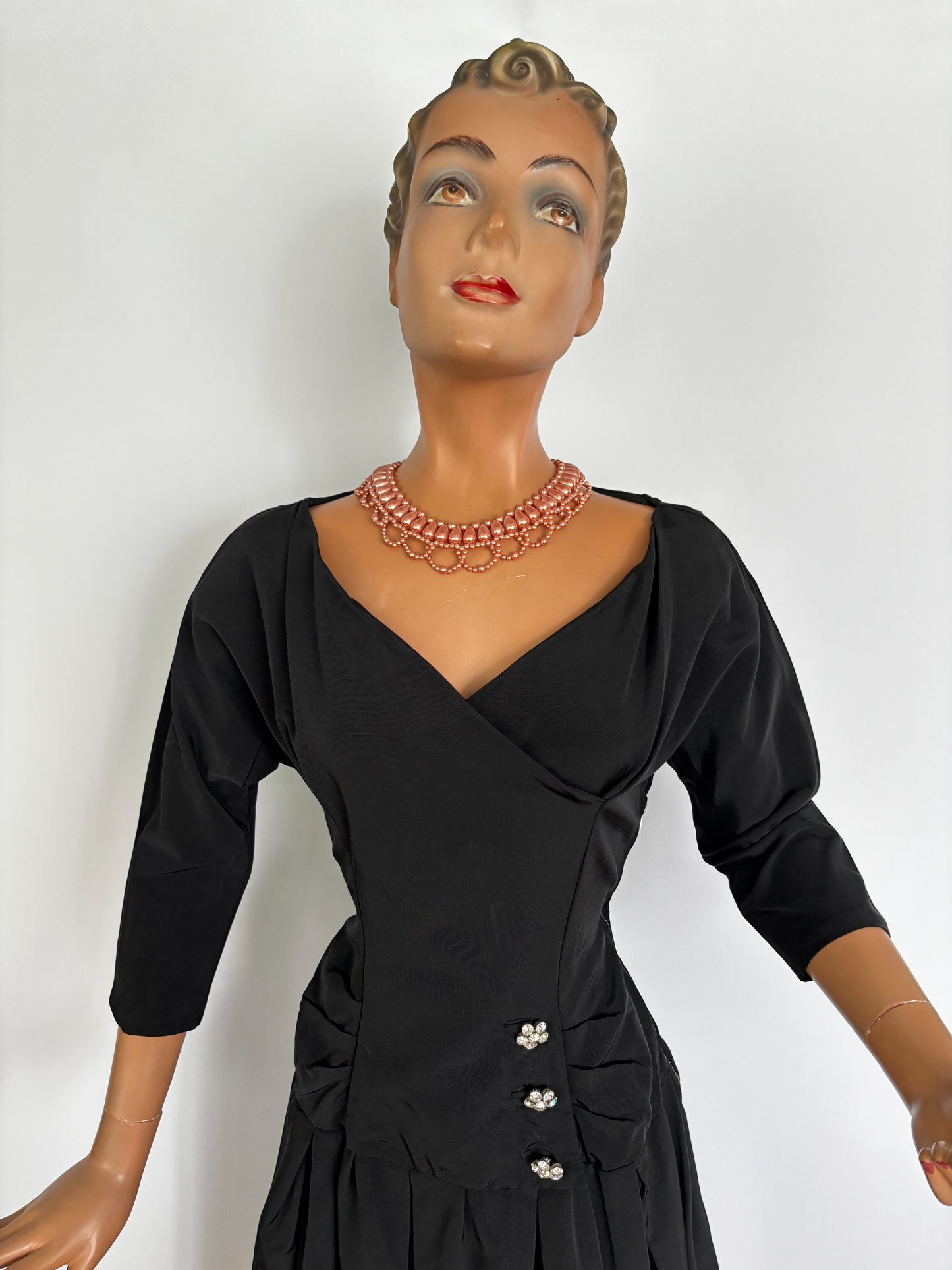 S | 1940s/1950s Black Taffeta Cocktail Dress