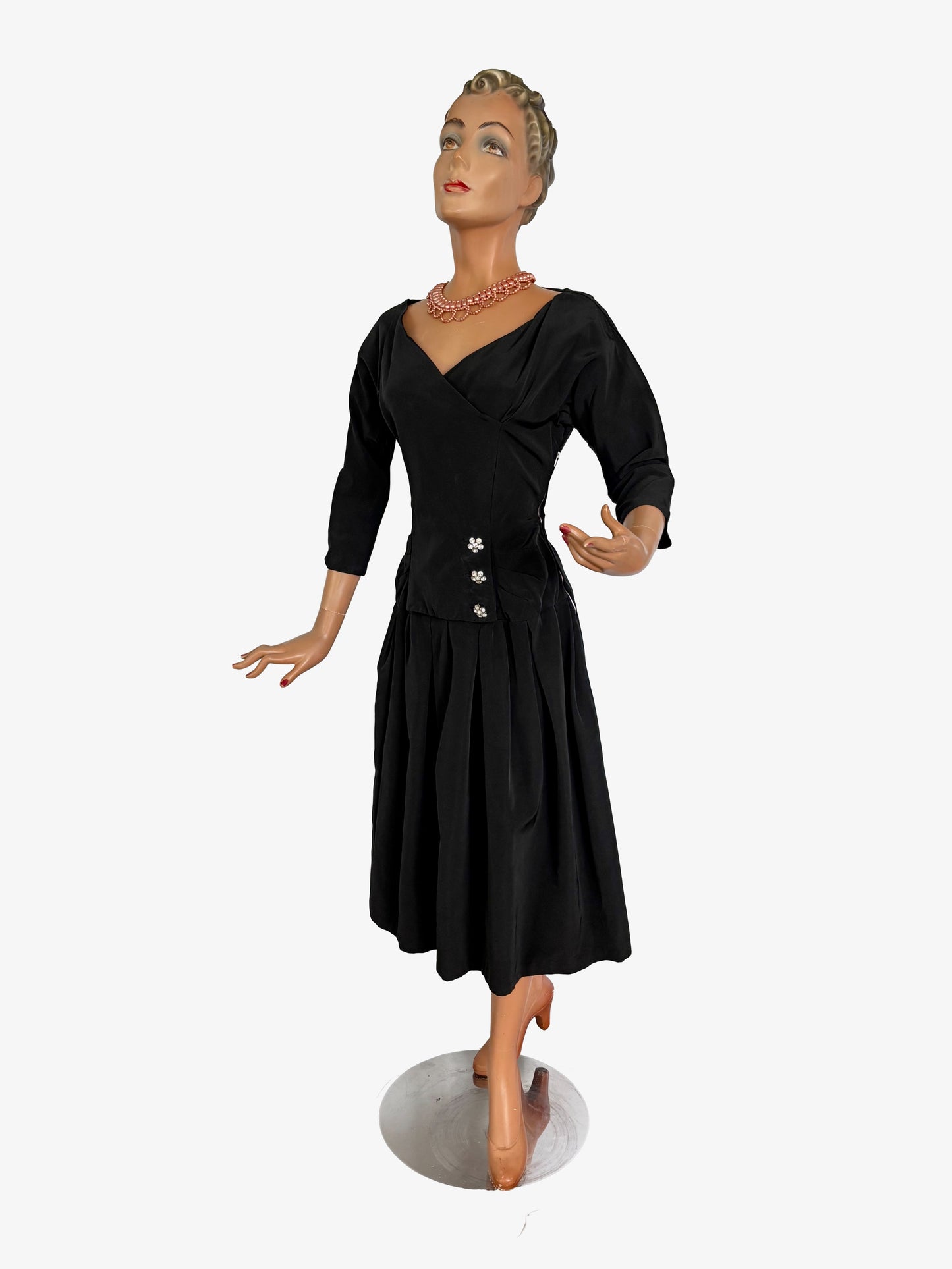 S | 1940s/1950s Black Taffeta Cocktail Dress