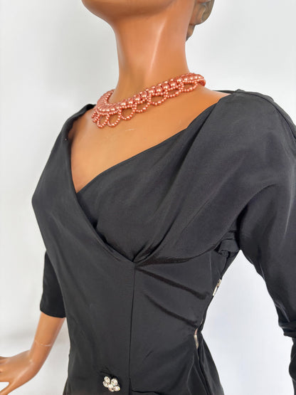 S | 1940s/1950s Black Taffeta Cocktail Dress