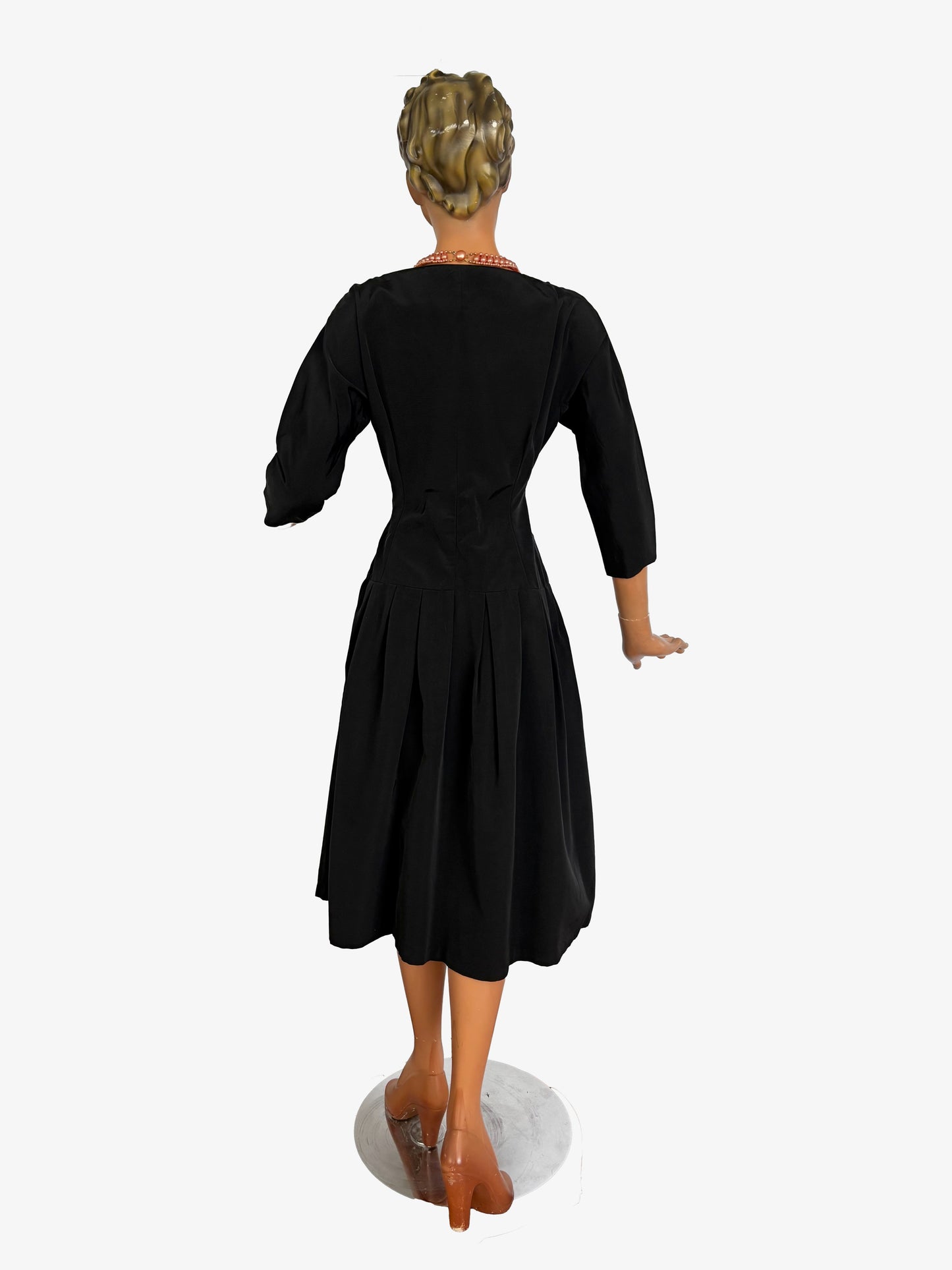 S | 1940s/1950s Black Taffeta Cocktail Dress