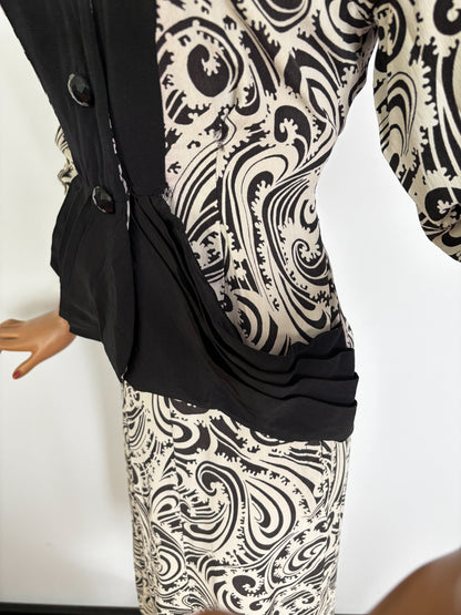 S | 1940s Black and White Paisley Print Two-Piece Suit