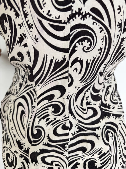 S | 1940s Black and White Paisley Print Two-Piece Suit