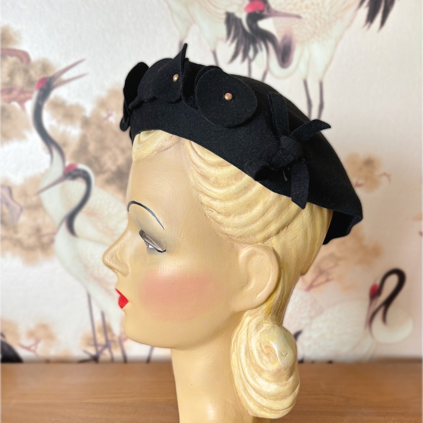 1940s Black Felt Beret