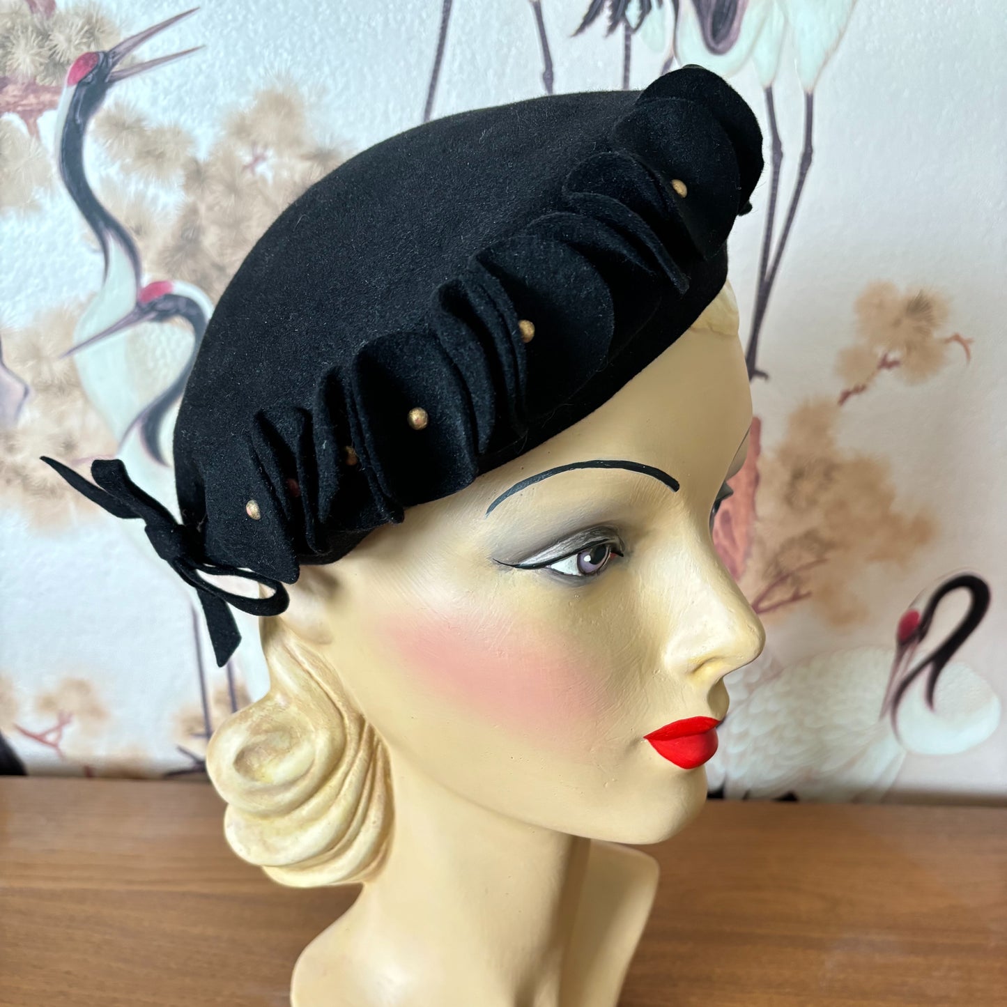 1940s Black Felt Beret