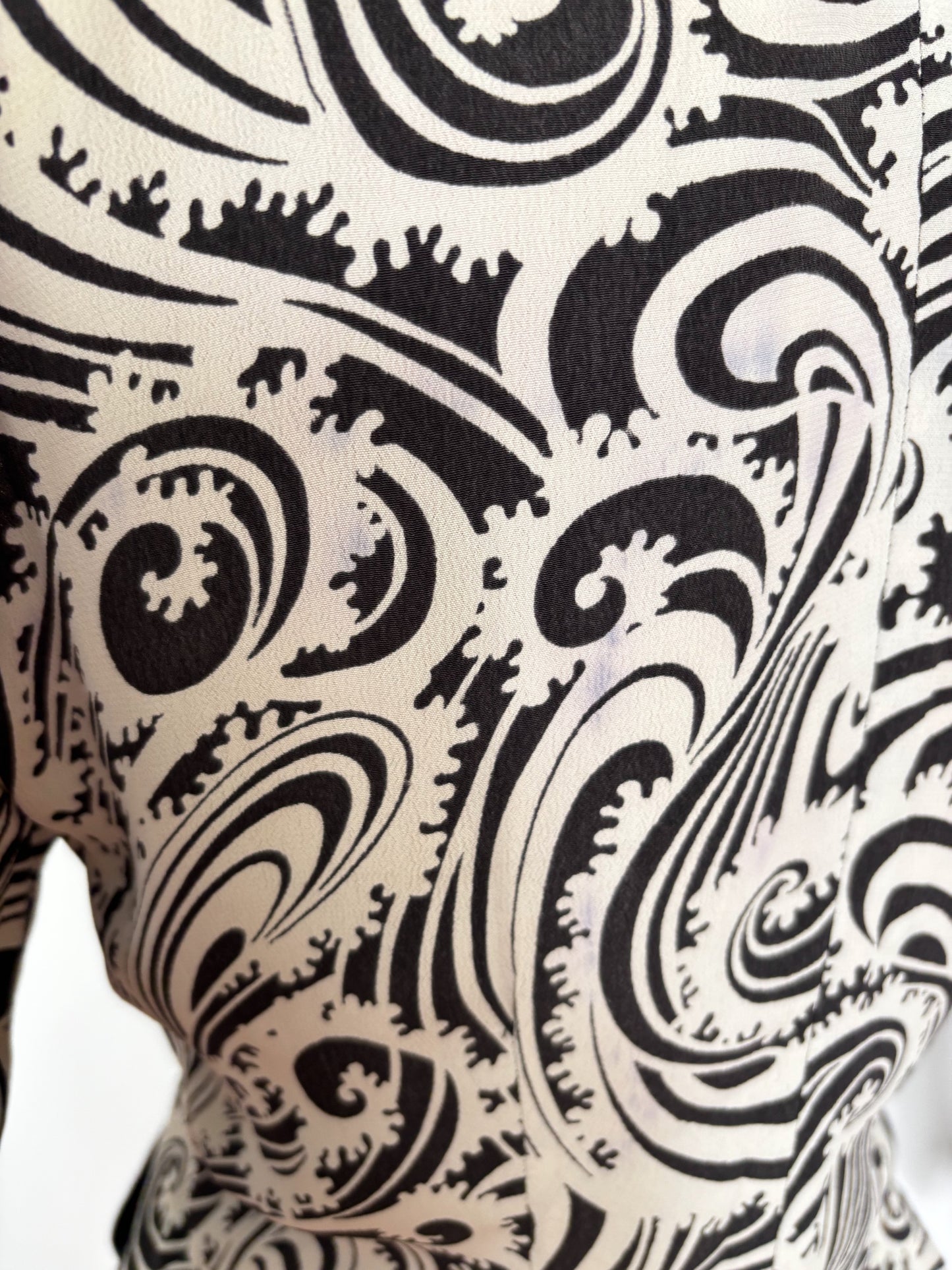 S | 1940s Black and White Paisley Print Two-Piece Suit
