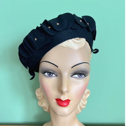 1940s Black Felt Beret