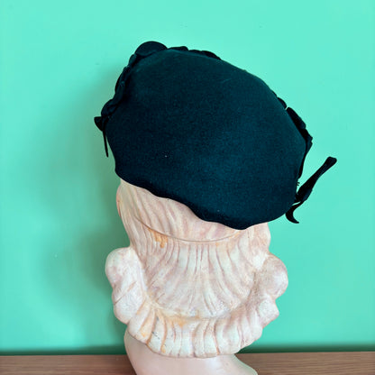 1940s Black Felt Beret