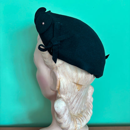 1940s Black Felt Beret