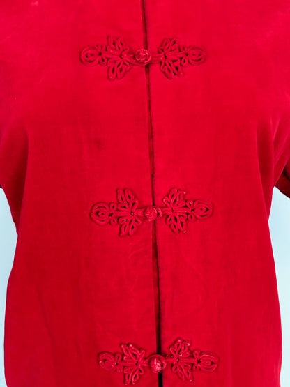 XS/S | 1950s/60s Dynasty Red Velvet Cheongsam Style Pants Set Made For Bullock’s