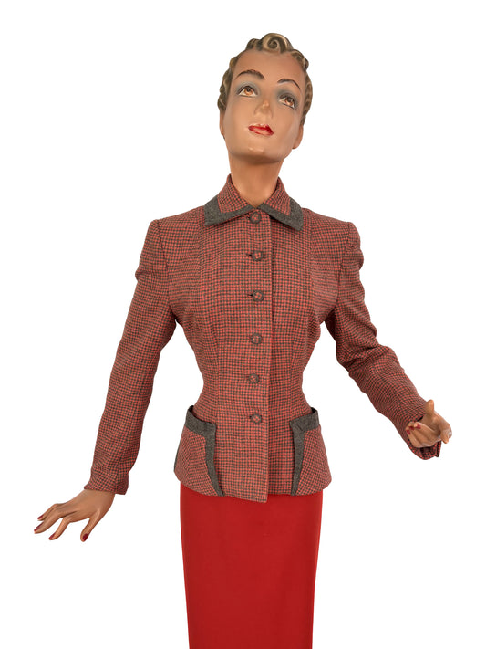 1940s 'Hoot Lass Bonnie' Houndstooth Wool Jacket | S