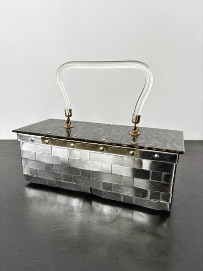 1950s Dorset Fifth Avenue Silver Metal Weave Box Bag