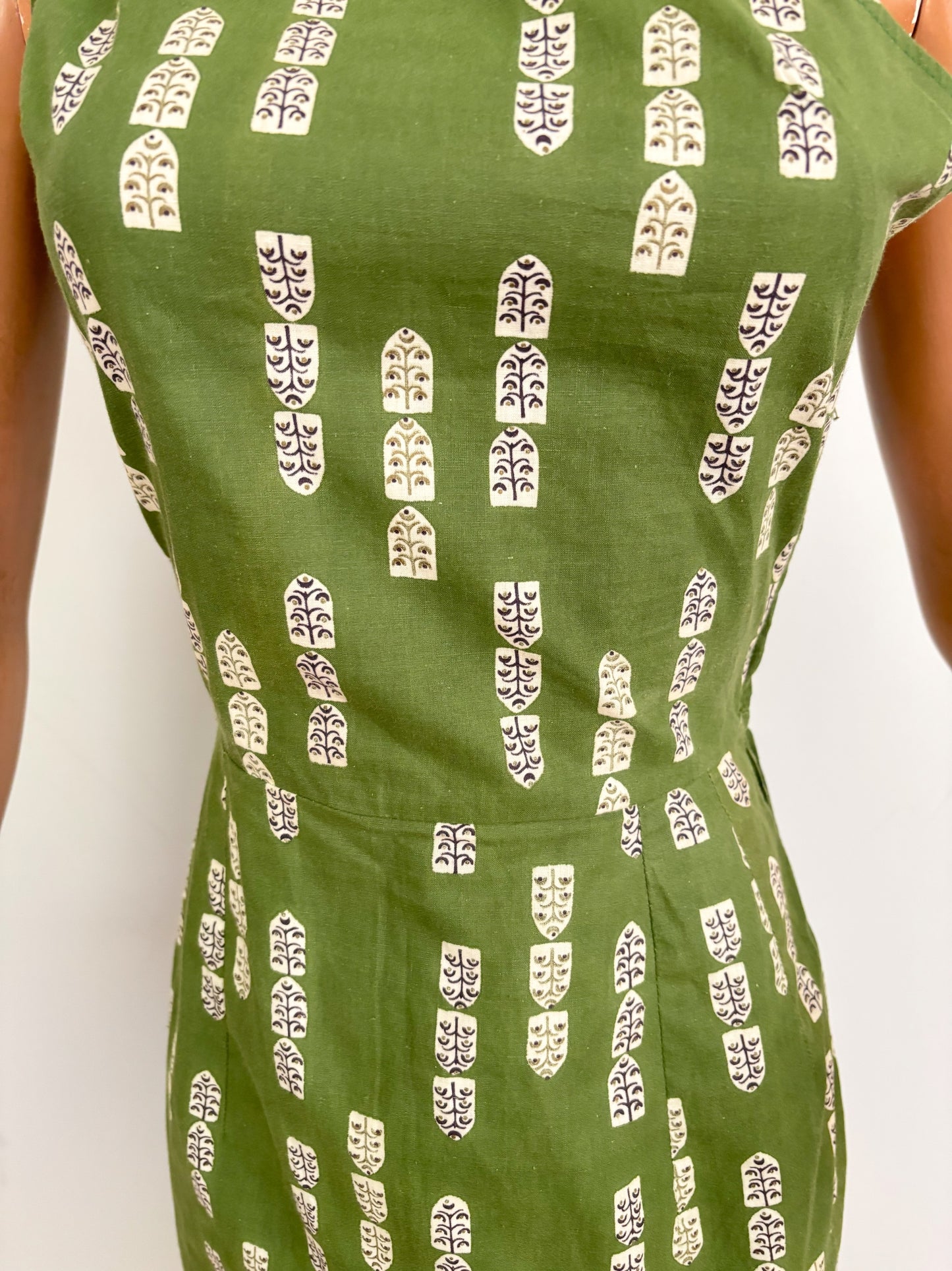 XS | 1950s Style One Shoulder Green Cotton Dress