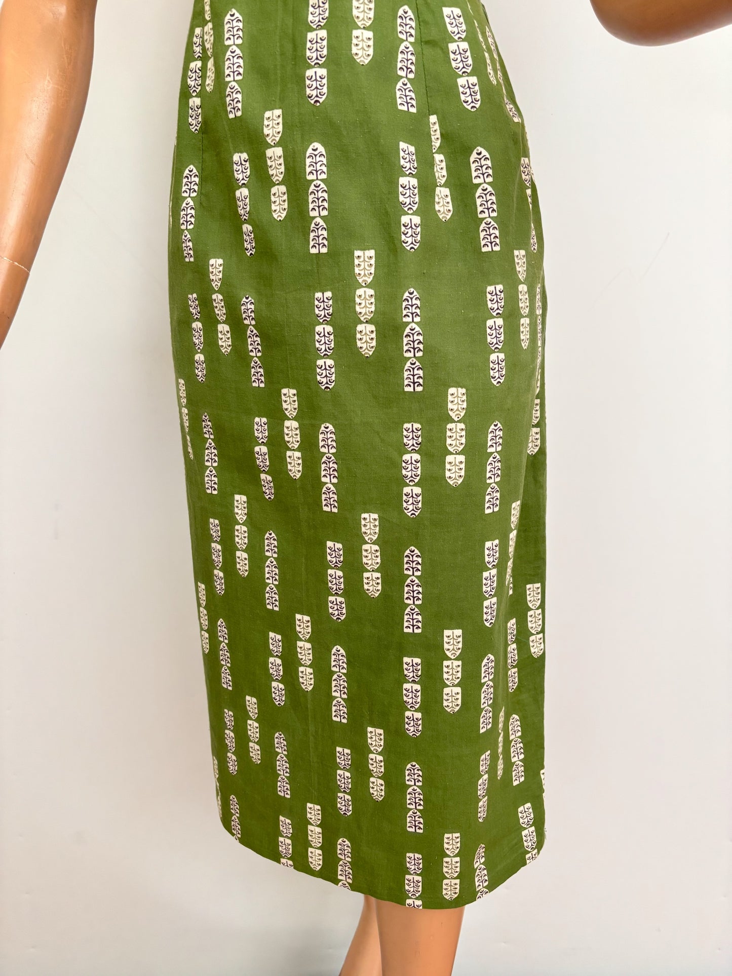 XS | 1950s Style One Shoulder Green Cotton Dress