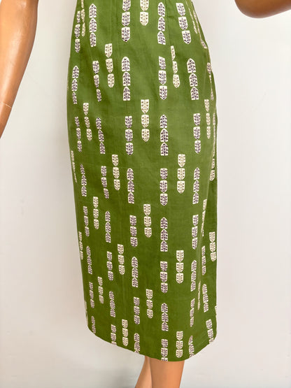 XS | 1950s Style One Shoulder Green Cotton Dress