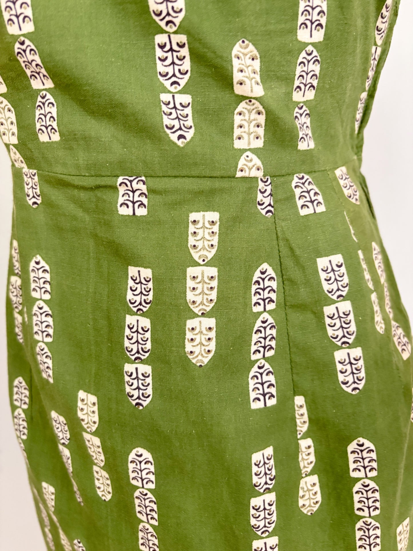 XS | 1950s Style One Shoulder Green Cotton Dress