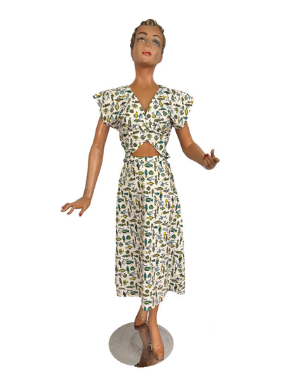 XS | 1950s Style Fish Novelty Print Cotton Dress
