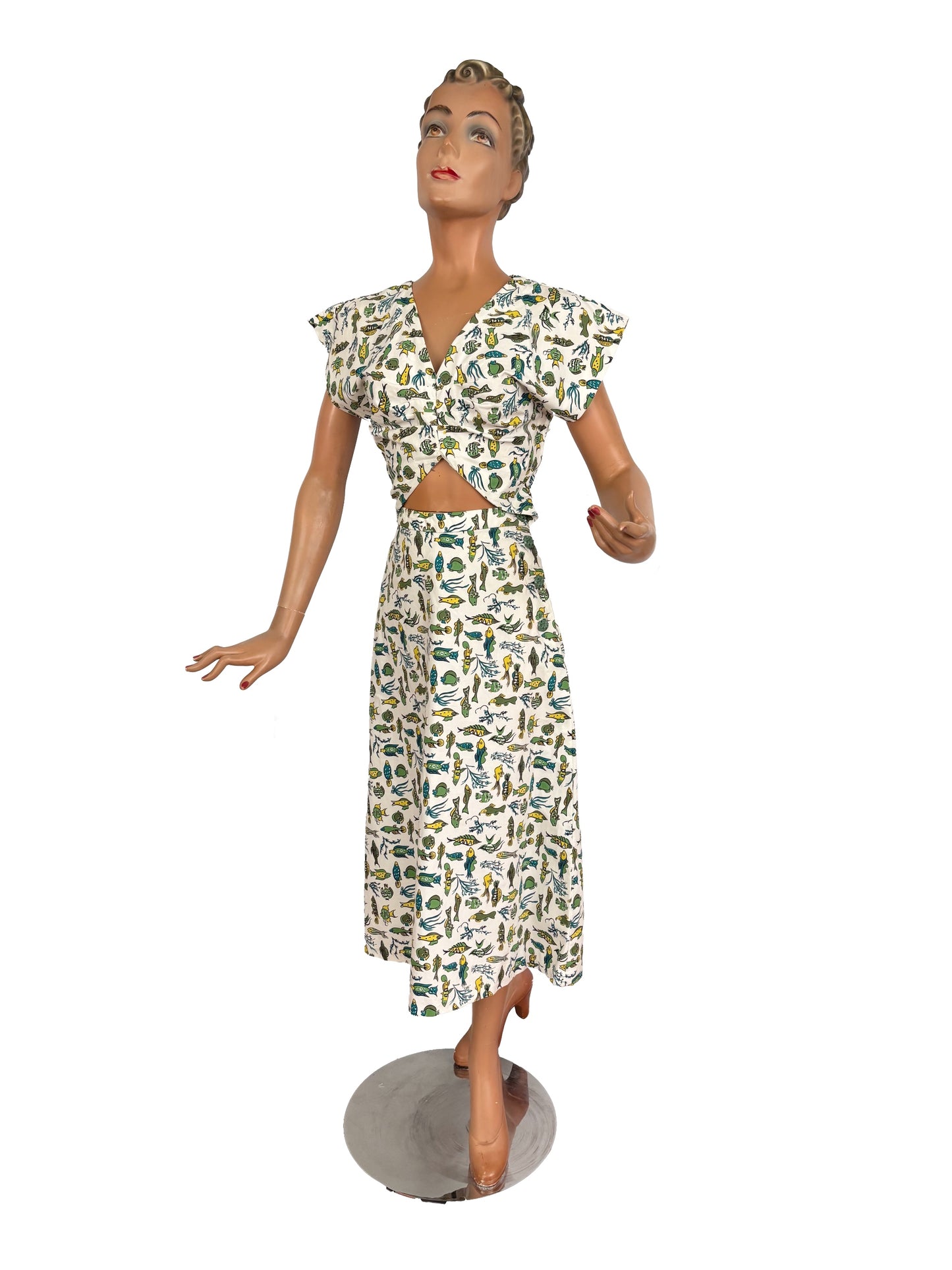 XS | 1950s Style Fish Novelty Print Cotton Dress