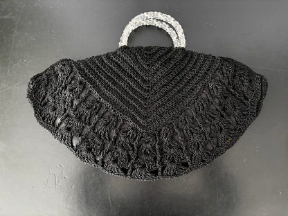 1940s Black Cord Handbag With Lucite Handles