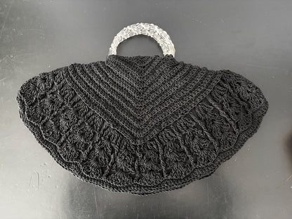 1940s Black Cord Handbag With Lucite Handles