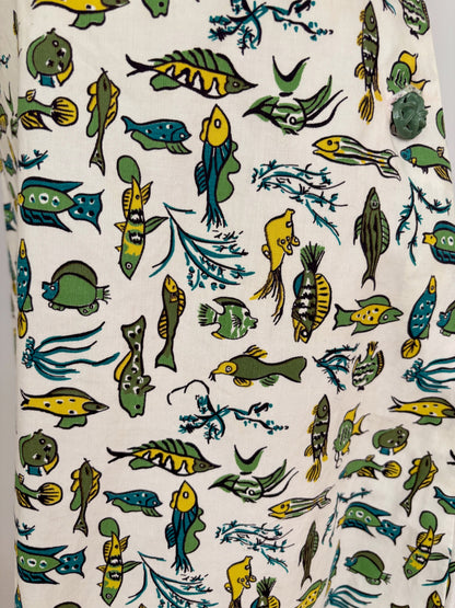 XS | 1950s Style Fish Novelty Print Cotton Dress