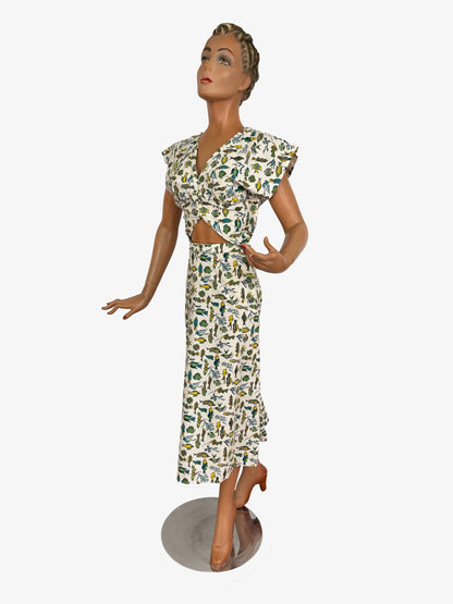 XS | 1950s Style Fish Novelty Print Cotton Dress