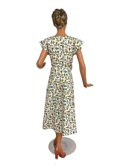XS | 1950s Style Fish Novelty Print Cotton Dress