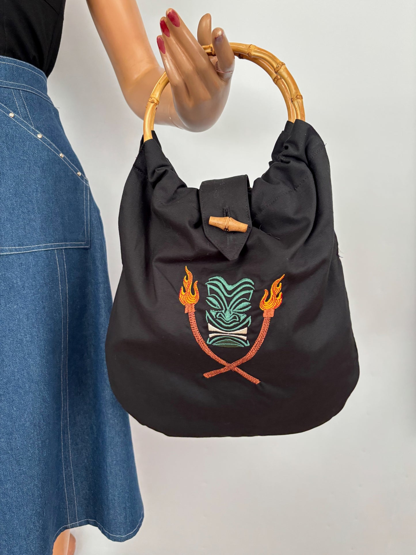 1950s Style Tiki Bag With Bamboo Handles
