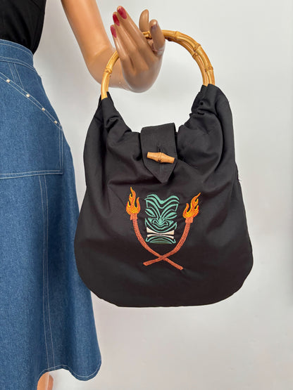 1950s Style Tiki Bag With Bamboo Handles