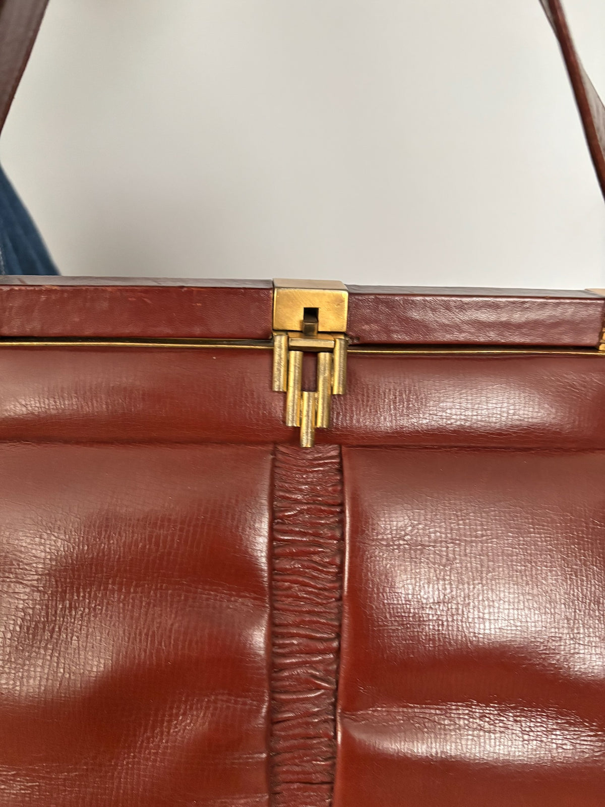 1930s/40s Brown Leather Art Deco Handbag