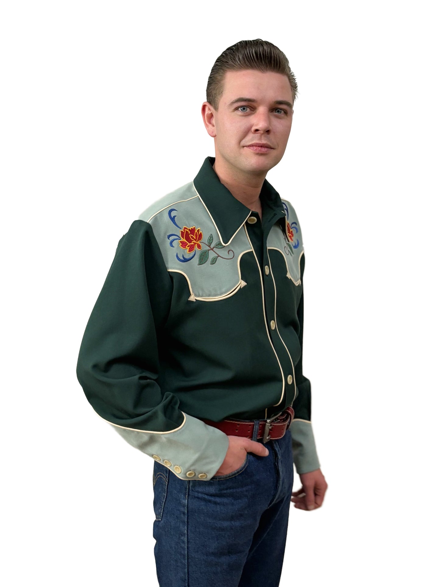 Lee Herren Westernhemd im 40er-Stil, Grün - Auf Bestellung