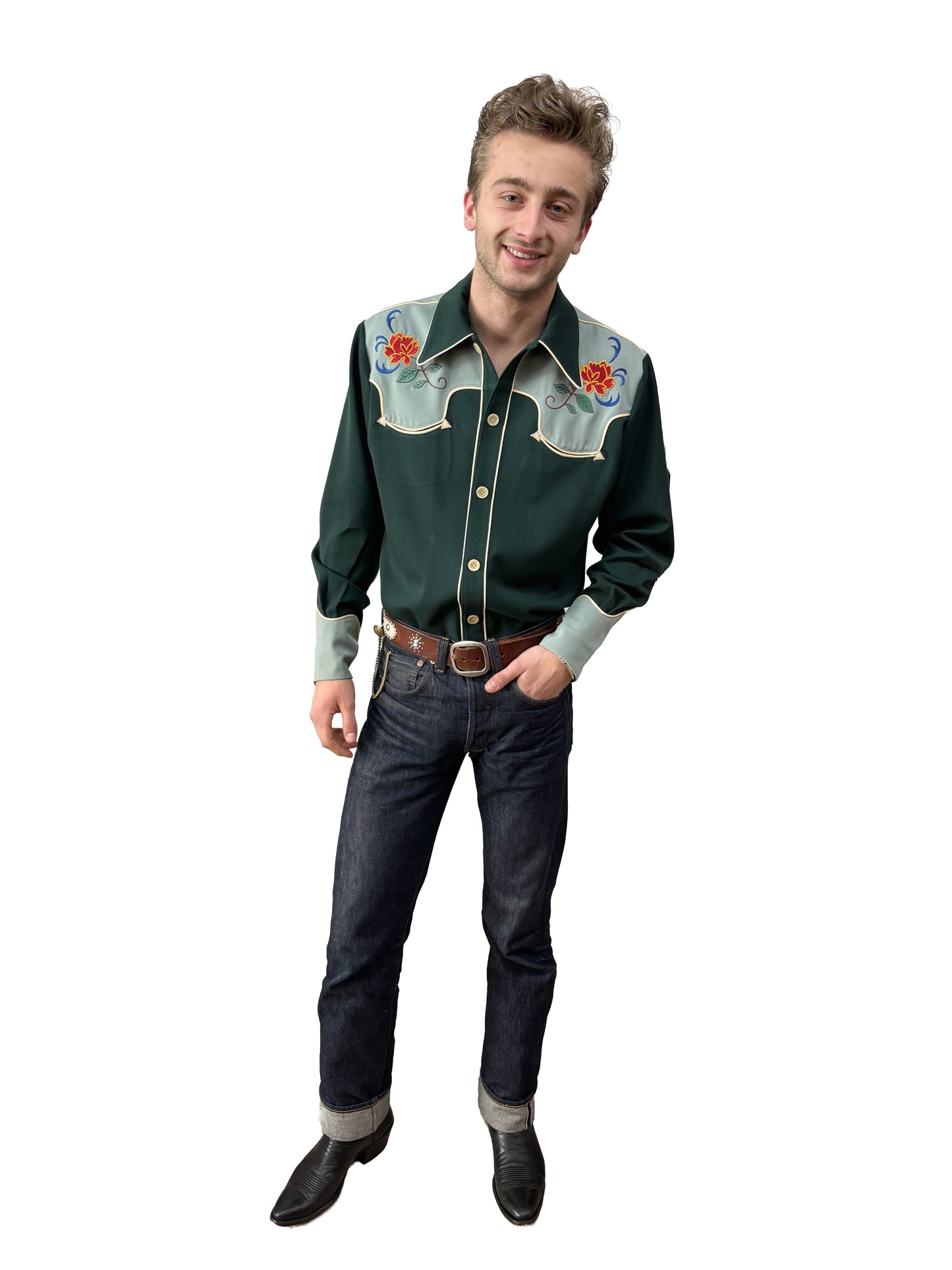 Lee 1940s Style Men's Western Shirt Green - Made to Order